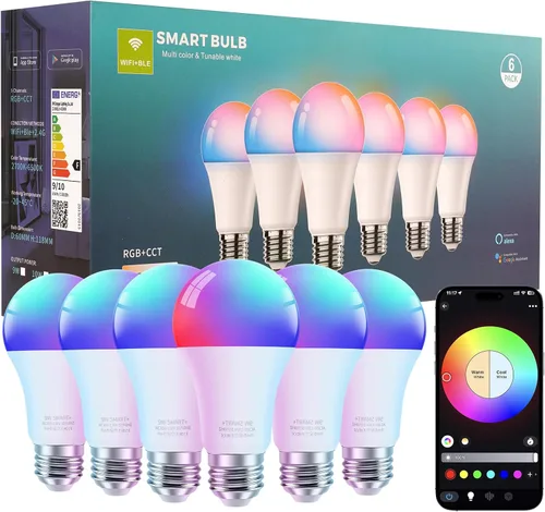 Vista 12 de FRIDEKO HOME Bombillas inteligentes – Bombilla LED regulable que cambia de color para el hogar, funciona con sincronización de música Bluetooth