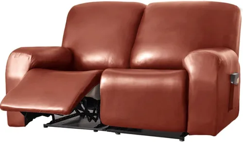 Vista 14 de Vctops - Funda elástica de 6 piezas para sofá biplaza reclinable, de cuero sintético impermeable, protector de muebles antideslizante con borde Negro