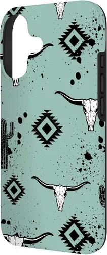 Vista 2 de Western Country Aztec Bull Skull Cactus Cacti Pattern Case for iPhone 17