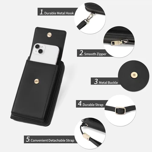 Vista 4 de SENDEFN Bolso cruzado pequeño para teléfono celular para mujer, de cuero, con múltiples ranuras para tarjetas