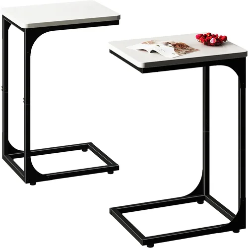 Vista 10 de QEEIG - Juego de 2 mesas auxiliares de mesa en forma de C, modernas, color negro (017-30B)