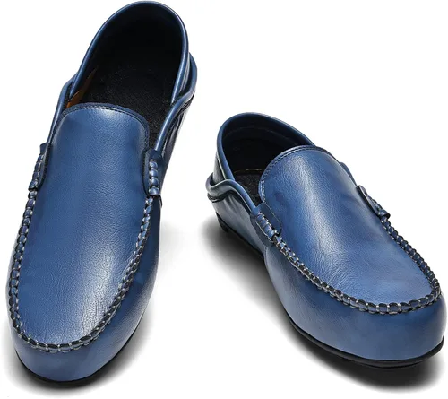 Vista 4 de Mocasines para hombre, zapatos de vestir casuales de cuero para conducir, zapatos de vestir de moda Incluye un par extra de plantillas