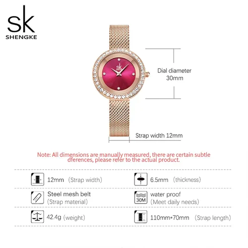 Vista 2 de SHENGKE Reloj de mujer de lujo analógico de cuarzo de moda de cuarzo para mujer, reloj impermeable para mujer Relogio Feminino, K0169-rosa rojo
