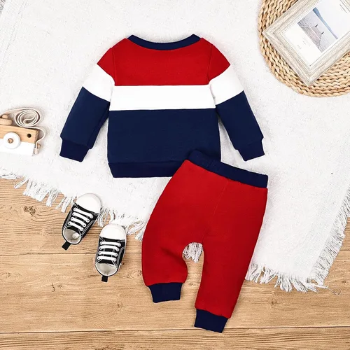 Vista 3 de Ropa de bebé niño pequeño sudadera patchwork otoño invierno camisa de manga larga pantalones conjuntos de ropa 3-24 meses