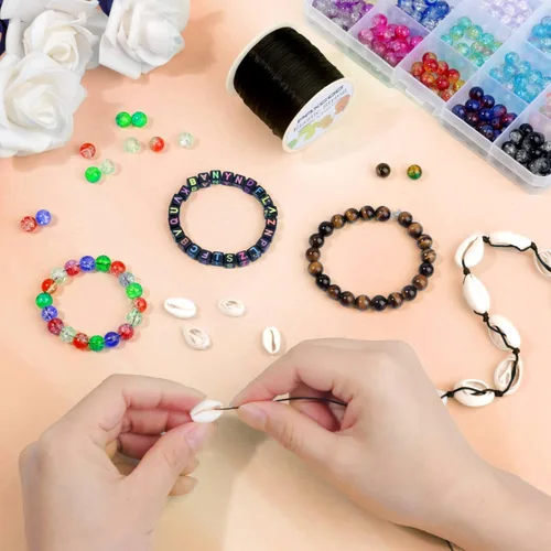 Vista 6 de Cuerda elástica negra Paxcoo, cordón elástico para cuentas para pulseras, collares, fabricación de joyas y suministros para enhebrado