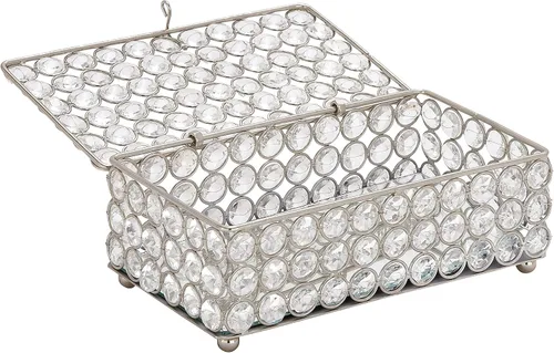 Vista 3 de Deco 79 Glam - Joyero rectangular de metal, 8 x 4 x 3 pulgadas, color plateado