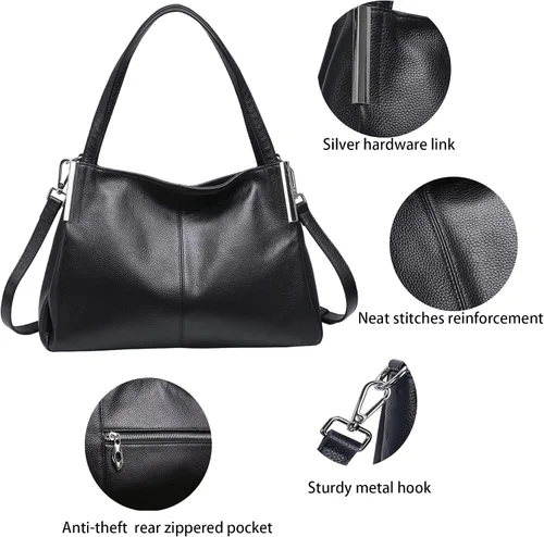Vista 6 de Heshe - Bolsa de piel de diseñador con asa superior y correa de hombro para mujer