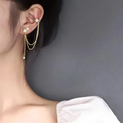 Vista 2 de SLUYNZ - Aretes de plata de ley 925 con diseño de estrella, para mujeres, adolescentes, niñas, aretes de estrella