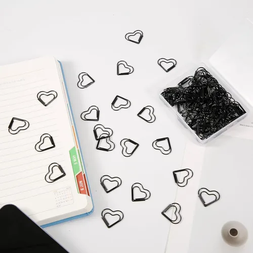 Vista 3 de 100 mini clips de papel, bonitos clips de papel de corazón, clips de papel de metal de acero inoxidable, pequeños marcadores para clasificar