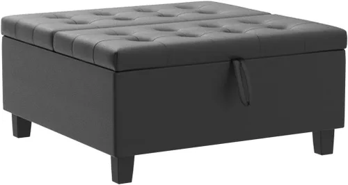 Vista 4 de Naomi Home Ciara - Banco otomano tapizado de cuero negro de 35 pulgadas, mesa auxiliar cuadrada grande de almacenamiento, caja de juguetes, taburete
