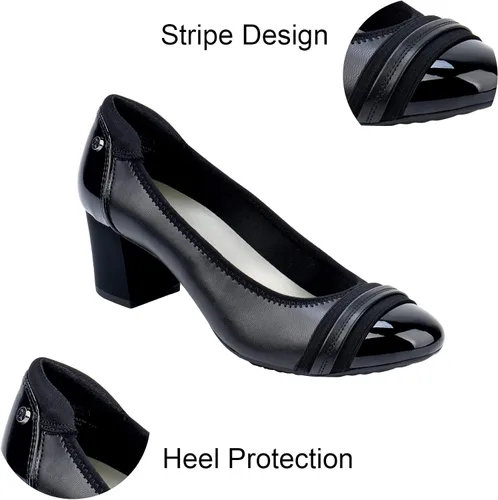 Vista 3 de JENN ARDOR Zapatos de vestir para mujer, tacón grueso de ballet para mujer, punta redonda, tacón cuadrado medio, suave, zapatos de tacón