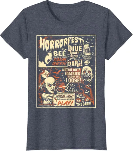 Vista 36 de Camiseta de terror vintage con póster de Halloween y película de terror Negro