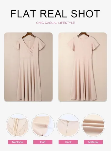 Vista 4 de Dokotoo Vestido de fiesta elegante con cuello en V para mujer, vestido de manga corta, vestido de patinadora, vestidos de invitados de boda