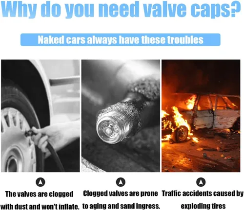 Vista 2 de Osilly Tapones de válvula de vástago de neumático de automóvil, 4 piezas de cubiertas de vástago de válvula de aleación de aluminio, resistentes a