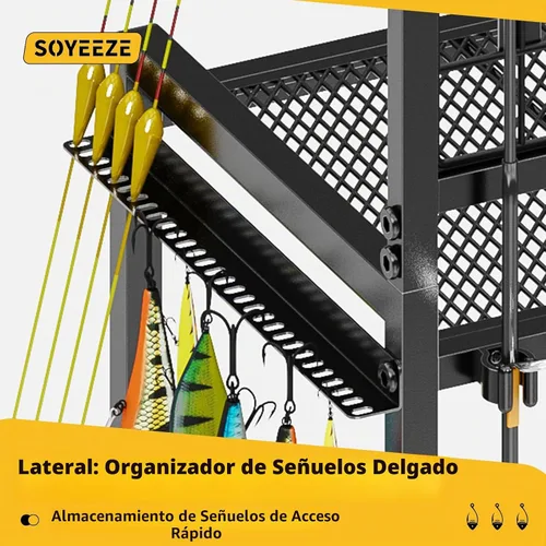 Vista 5 de SOYEEZE Soportes de caña de pescar de gran tamaño para 12 cañas, soportes para caña de pescar rodantes para garaje, soporte de caña de pescar de 3