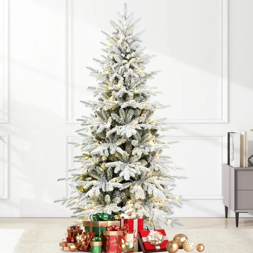 Vista 12 de Árbol de Navidad Artificial Prelit Flocado, Árbol de Navidad Artificial Pequeño con Luces LED, Árbol de Navidad LED Escarchado con Nieve