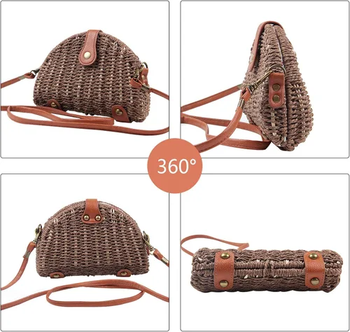Vista 3 de KUANG! Bolso cruzado de paja para mujer, bolso de hombro y mensajero, bolso de paja para playa para mujer