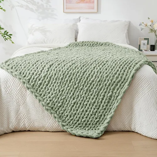 Vista 42 de Bigacogo - Cobija de punto grueso de 40 x 40 pulgadas, de felpilla, 100% tejida a mano, cobija pequeña de punto trenzado suave y grueso, con nudo