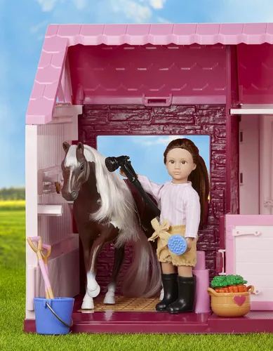 Vista 5 de Lori Philippa's Horse & Stable Set, Mini Doll Barn Playset, Rosa, Muñecas