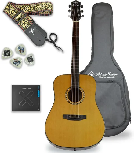 Vista 9 de Antonio Giuliani DN-3 Guitarra acústica de caoba con estuche de transporte y accesorios - Paquete completo de guitarra - Dreadnought