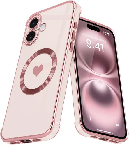 Vista 23 de Funda magnética para iPhone 13, para mujeres y niñas, chapado de lujo, lindo corazón de amor, cubierta trasera suave, protección completa de lente