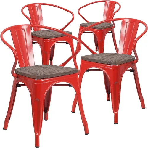 Vista 9 de Flash Furniture Silla de metal negro con asiento y brazos de madera