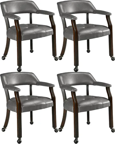 Vista 20 de LEEMTORIG Juego de 2 sillas de comedor con ruedas y brazo, sillas de comedor grandes con ruedas, silla de mesa de póquer de madera maciza, 26