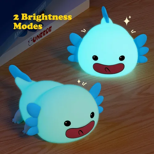Vista 2 de UNEEDE Axolotl - Luz nocturna para niños, lámpara de noche de silicona de animales, lámpara de mesa recargable, bonita decoración de habitación, luz
