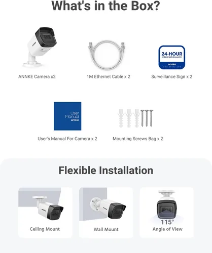 Vista 7 de ANNKE Paquete de 2 cámaras de seguridad PoE de 5MP con micrófono/audio, cámaras IP para exteriores con lente gran angular de 0.110 in, visión