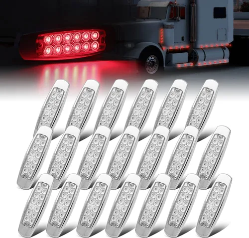Vista 23 de Paquete de 20 (10 ámbar + 10 rojo) Luces LED de marcador lateral de 12 V con enchufe de 2 cables (CC), 12 luces LED para guardabarros, montaje