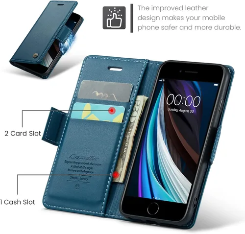Vista 2 de QLTYPRI Funda tipo cartera para iPhone 7/8/SE 2020/SE 2022 con tarjetero, color azul