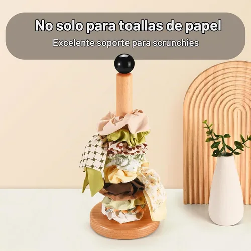 Vista 6 de Soporte para toallas de papel, soporte de rollo de cocina de madera (bola negra)