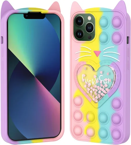 Vista 8 de Pop Case para iPhone 12/12 Pro, Funda de silicona con burbujas de gato negro afortunado de dibujos animados, brillo, estrellas, burbujas de arena