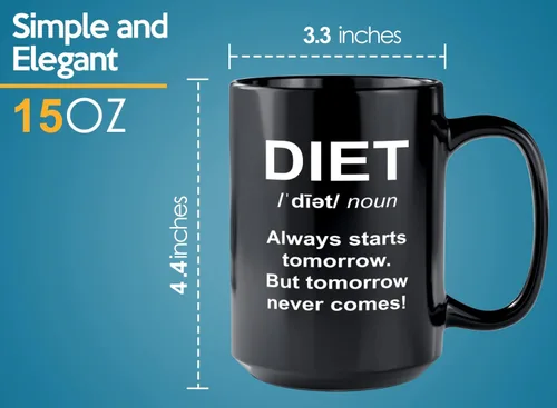 Vista 6 de Taza de café dietista de 15 onzas, color negro - Always Starts Tomorrow - Dietético Dietista Psicólogo Nutricionista Nutricionista Registrado