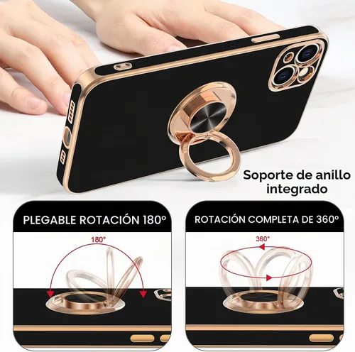 Vista 4 de Hython Funda para iPhone 13 con Soporte de Anillo [Soporte de Anillo Giratorio de 360° Base Magnética] [Borde Chapado en Oro Rosa] Cubierta Delgada