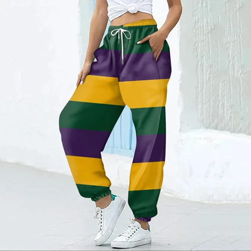 Vista 2 de EOPUING Pantalones de Mardi Gras para mujer 2024 a la moda, pantalones estampados con cordón y bolsillo