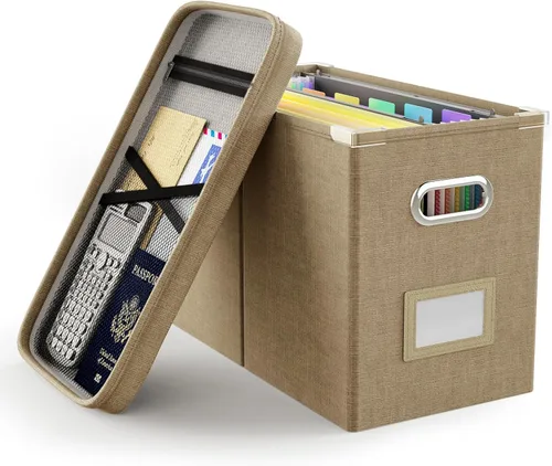 Vista 19 de Oterri Caja organizadora de archivos con tapa, caja de archivos colgante con bolsillo de malla, caja organizadora de documentos para archivos