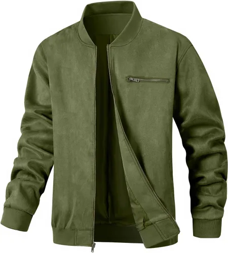 Vista 14 de Chaqueta bomber de gamuza para hombre, casual, ligera, vintage, abrigo universitario