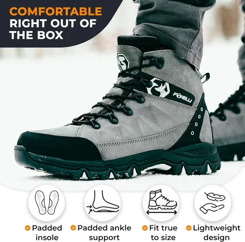 Vista 2 de Foxelli Botas de senderismo para hombre, impermeables, transpirables y ligeras, botas de senderismo de piel de ante para hombre