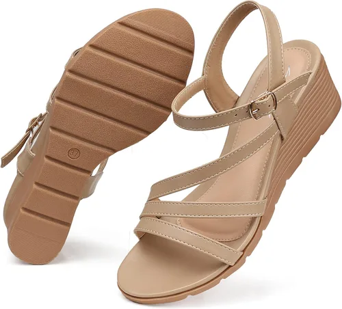 Vista 3 de SHIBEVER Sandalias de cuña para mujer de vestir sandalias casuales de plataforma para caminar cómodas para mujer