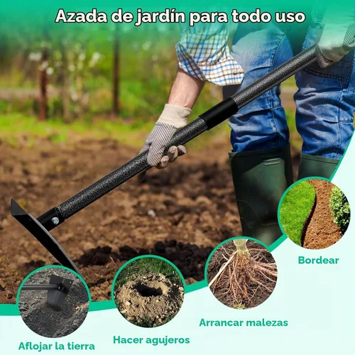 Vista 4 de Azada de jardín, azadas de zanjeo resistentes con mango largo de 60 pulgadas, azada triangular de borde afilado, herramientas de jardín