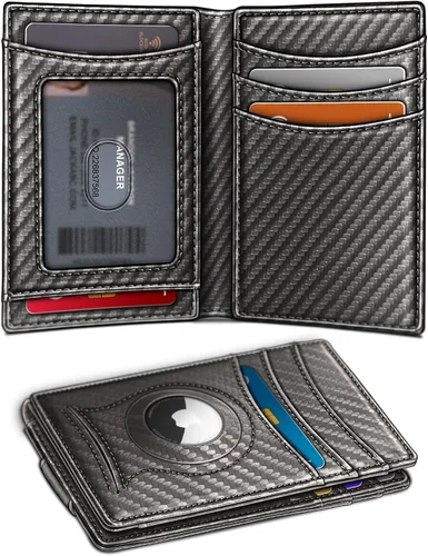 Vista 12 de BULLIANT Billetera Airtag para hombre, delgada con clip para dinero, cierre magnético, 12 tarjetas en el bolsillo frontal, bloqueo RFID