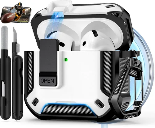 Vista 12 de Funda para AirPods Pro de 2 generación con soporte para teléfono, diseño de interruptor automático de protección completa contra caídas con kit