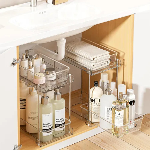 Vista 7 de Vtopmart Paquete de 2 organizadores de plástico más grandes para baño y cocina debajo del fregadero (M-superior)