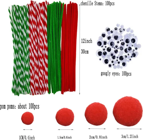 Vista 2 de ANDES Juego de suministros para manualidades – Juego de limpiapipas y limpiapipas, pompones, palos, ojos salteados, tijeras y para proyectos de arte