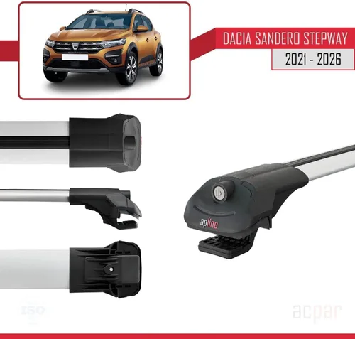 Vista 3 de Compatible with Dacia Sandero Stepway 3 2021-2025 ACE-1 Car Roof Rack Cross Bar Grey Aluminium 2 Bars