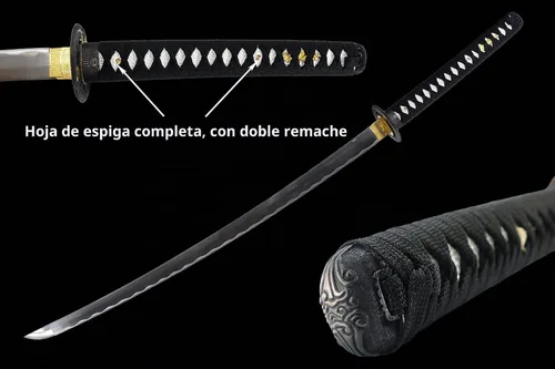 Vista 3 de MAKOTO Handmade Sharp Katana Samurai Sword, Black, Choose Your Tsuba Negro