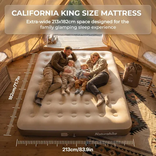 Vista 3 de Naturehike Colchón de aire tamaño California King con bomba recargable USB integrada, 992 libras de soporte máximo colchones inflables, colchón