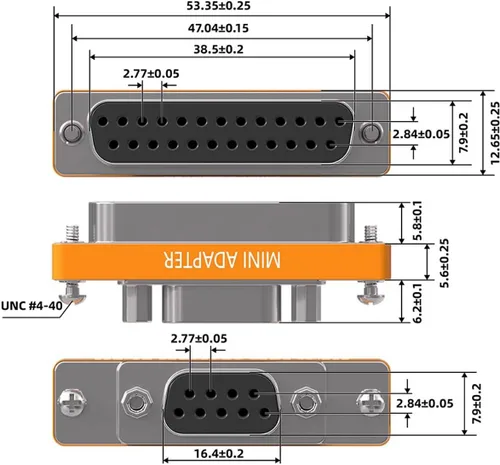 Vista 4 de DB9 hembra a DB25 hembra de perfil bajo y módem Mini adaptador, naranja (F/F)