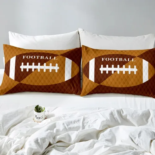 Vista 5 de Feelyou Juego de ropa de cama de fútbol, funda de edredón marrón para niños y niñas, juego de pelota de fútbol, juego de competición deportiva